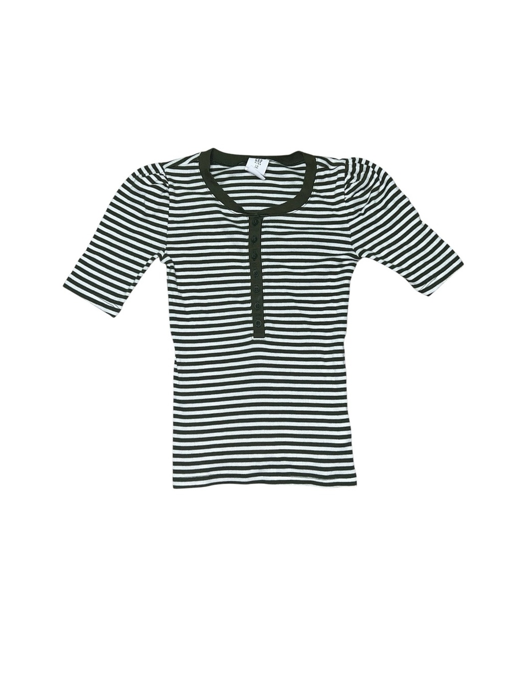 GAP Kids Girls Size Large 10 White And Green Striped Half Button-up Top Shirt
